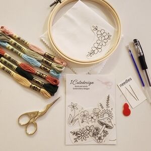 Embroidery kit with stick and stitch patterns